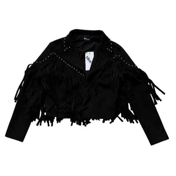 NWT Blue B Faux Suede Studded Fringe Cropped Jacket Small - Picture 2 of 8